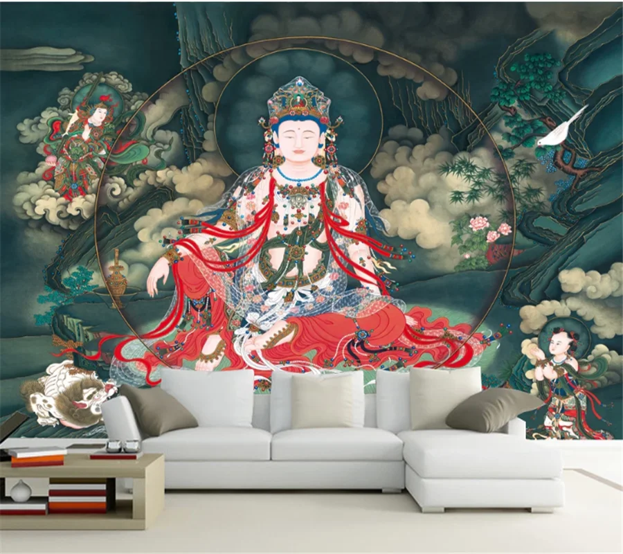 

wellyu Custom Wallpaper HD Three-dimensional Buddha Statue Buddhist Temple Mural Thangka Large Picture Background Wallpaper