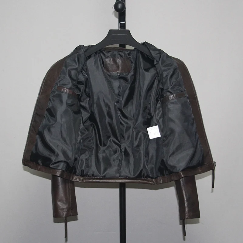 Chaqueta de piel auténtica para Mujer, abrigo corto de piel de oveja para motocicleta, ropa de primavera y otoño, 100%, Pph3271