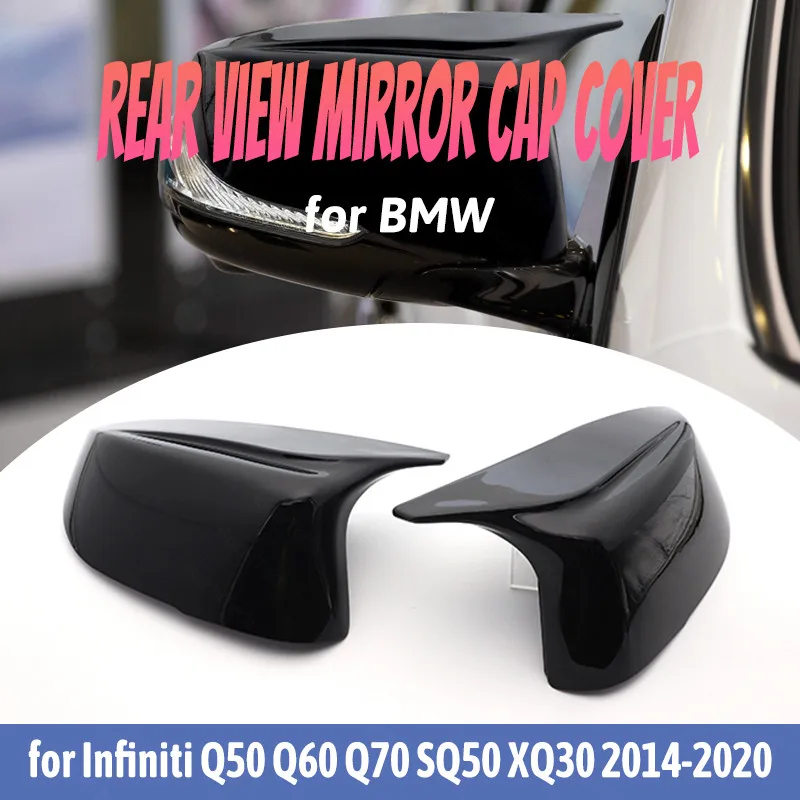 

Replacement Glossy Horn Painted for Infiniti Q50 Q60 Q70 SQ50 XQ30 2014-2020 Rearview Mirror Cover Caps Bright Black