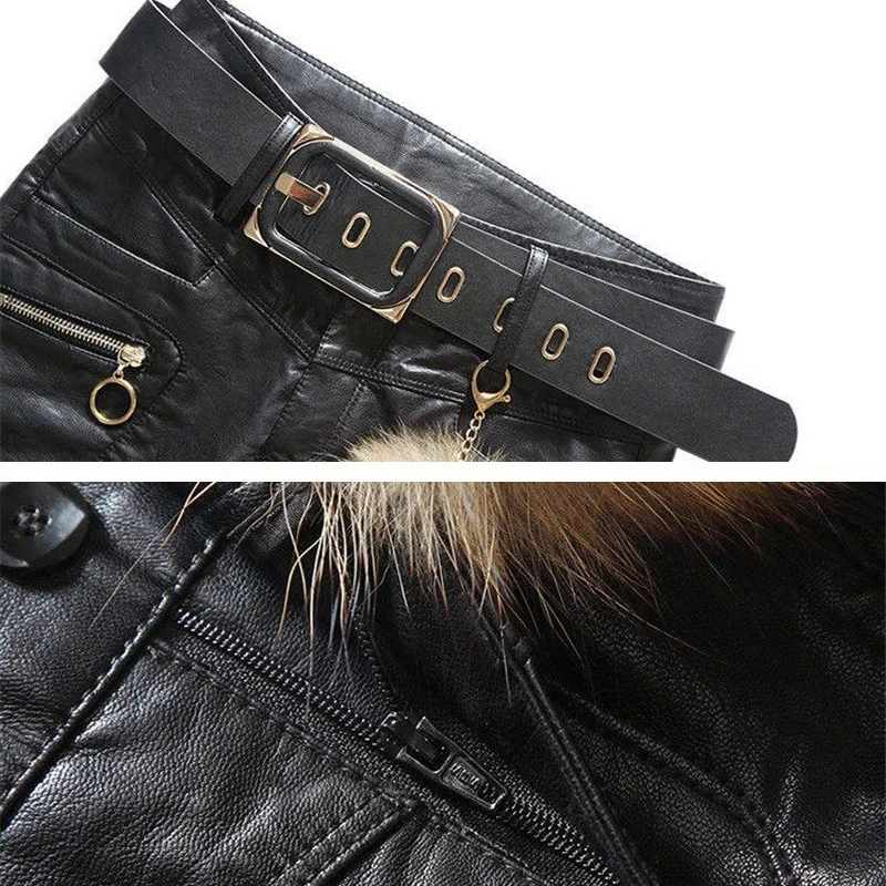 Women PU Leather Pants 2024 New Autumn High Waist Pants Faux Leather Skinny Pencil Pant Sashes pockets Tight Trousers Black P513