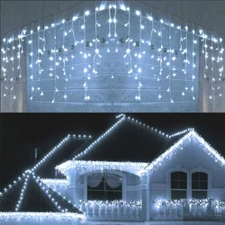 LED Icicle Lights 8 Modes 5M Outdoor Christmas String Lights Holiday Garlands for Eaves Balcony Hotel Entrance Patio Decoration