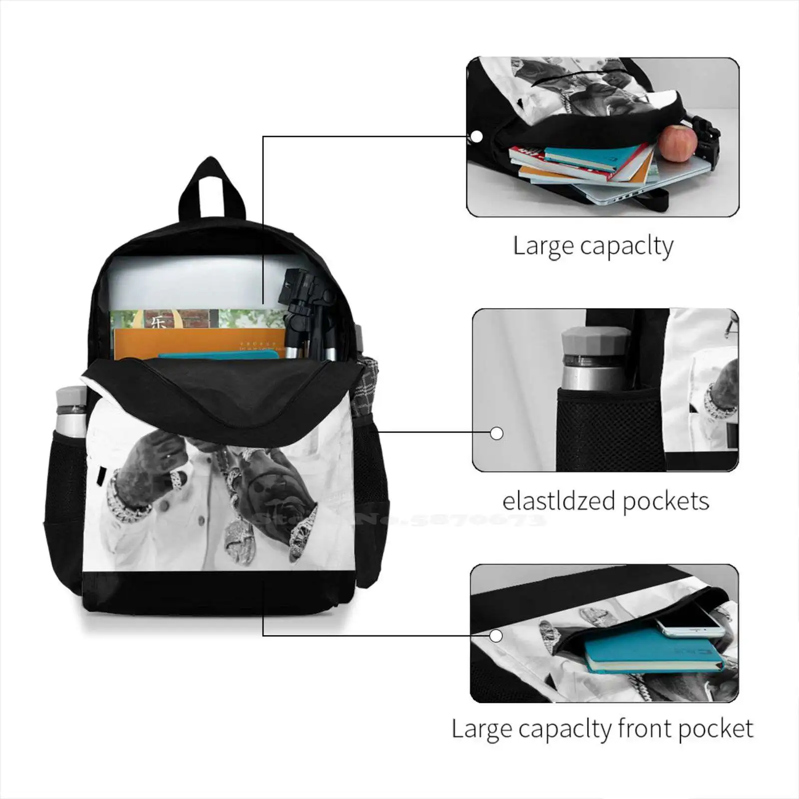 Mochila escolar para portátil de viaje, bolsa de viaje de moda, Meetthewoo Rip, Pop Smoke