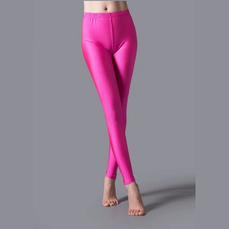 INDJXND-mallas ajustadas de LICRA para mujer, Leggings sexys de Color caramelo, Color neón, sólido, parte inferior estirada, ropa