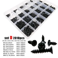 700/1000/1350/2010pcs M1 M1.2 M1.4 M1.7 M2 M3 M4 Black Phillips Flat Countersunk Head Self-tapping Wood Screw Set Assortment Kit