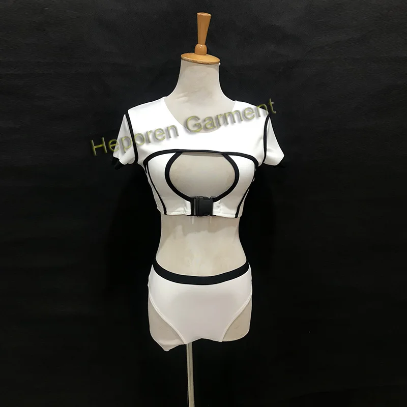 

Women Model GoGo dancing Team Singer DS Leading Cutout Chest Dance Suit Of Sexy 2-piece Set Top & Shorts For Nightclub Bar