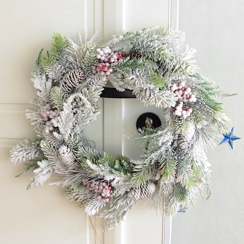 

Home Christmas Decorations Mori Snow Christmas Wreath Flocking Cedar Christmas Door Hanging European Decoration Merry Christmas