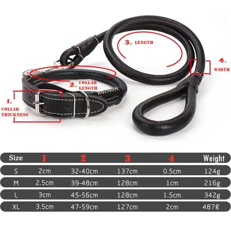 Black Pet Dog Collar Leash For Small Large Dogs Leather Round Rope Traction Belt Golden Retriever Pitbull Leads Accessories