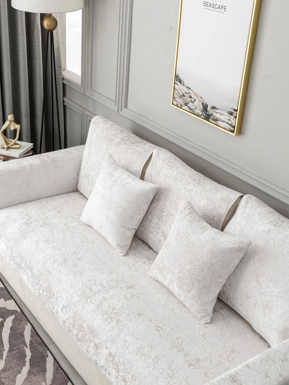 Winter Plush White Sofa Cushion, Four Seasons Velvet Nordic Non-Slip Custom Simple Modern Sofa Towel