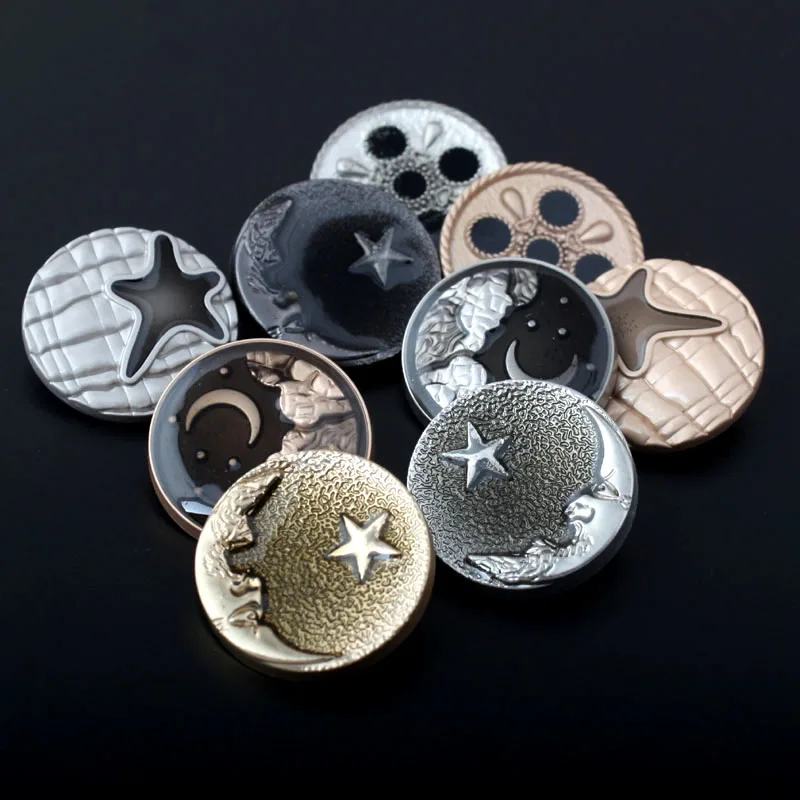 6 sztuk/partia 15-25mm wysokiej klasy metalowa kropka olej księżyc gwiazdy ozdobne guziki płaszcz kurtka wiatrówka koszula garnitur guziki mankietowe C235