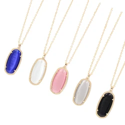 Claw Cats Eye Stone Inlay Geometric Oval Pendant Necklace