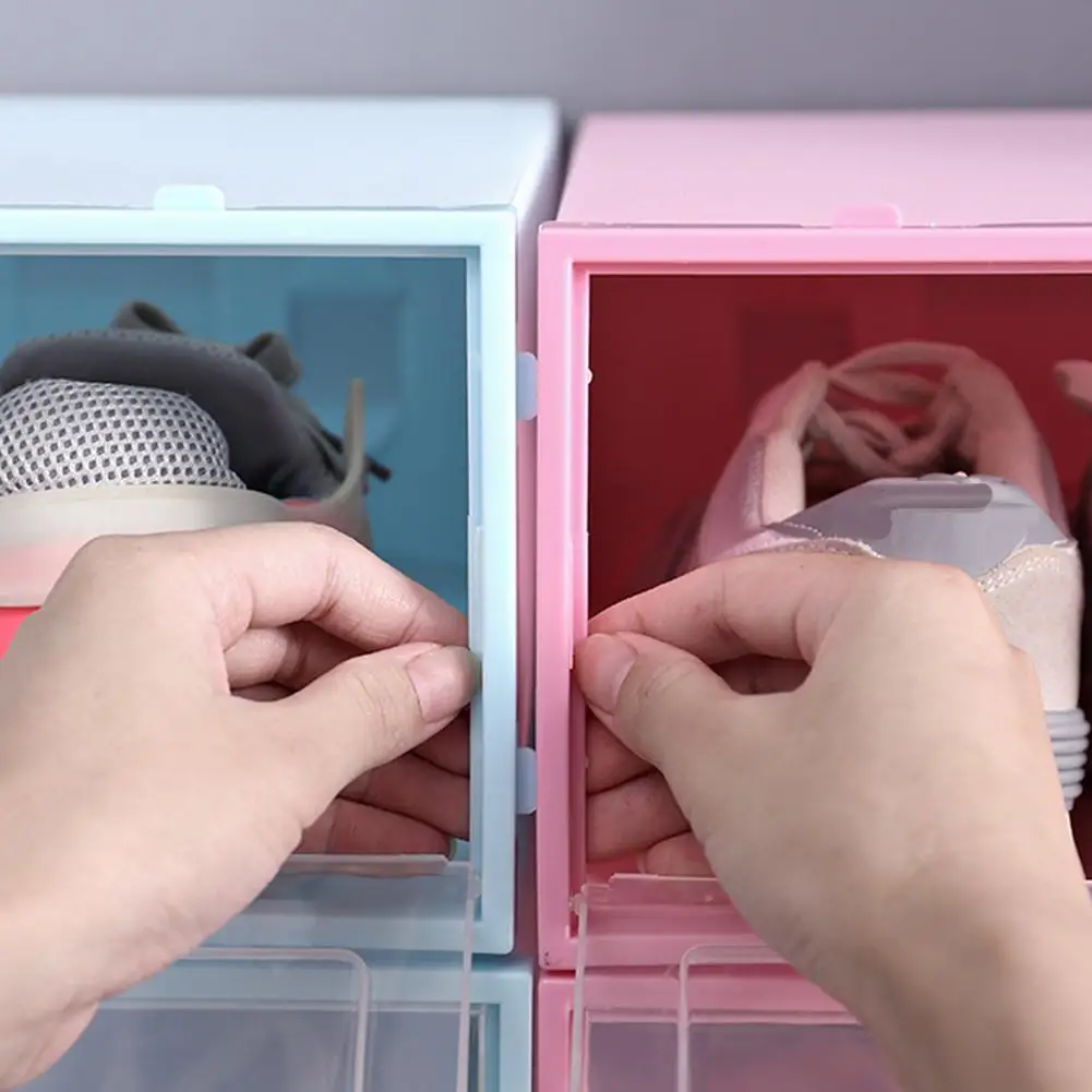 Home Shoe Case Flip-Open Cover Transparent Stackable Storage Box Shoes Drawer Case Organizer Bins