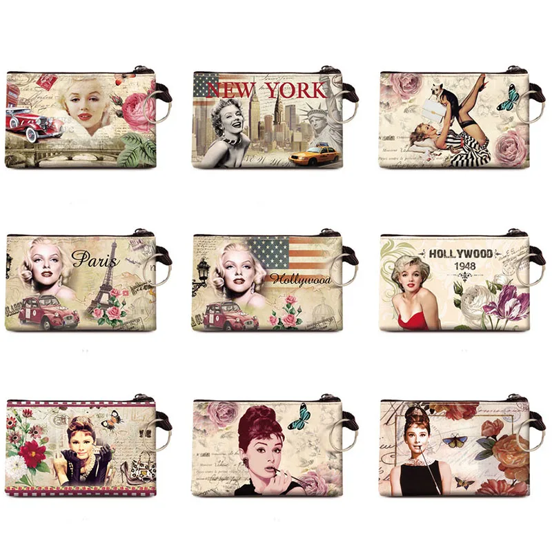 جديد جميل مونرو محفظة نسائية للعملات المعدنية تغيير محفظة الأوروبي حامل بطاقة المهندس المعماري اليدوية حافظة نقود المرأة زيبر عملة حقيبة الحقيبة