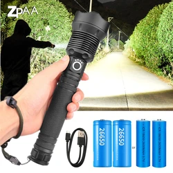 Linterna potente USB xhp70.2, antorcha táctica LED, Zoom recargable, superbrillante, xhp70, batería 18650 o 26650, lámpara de campamento