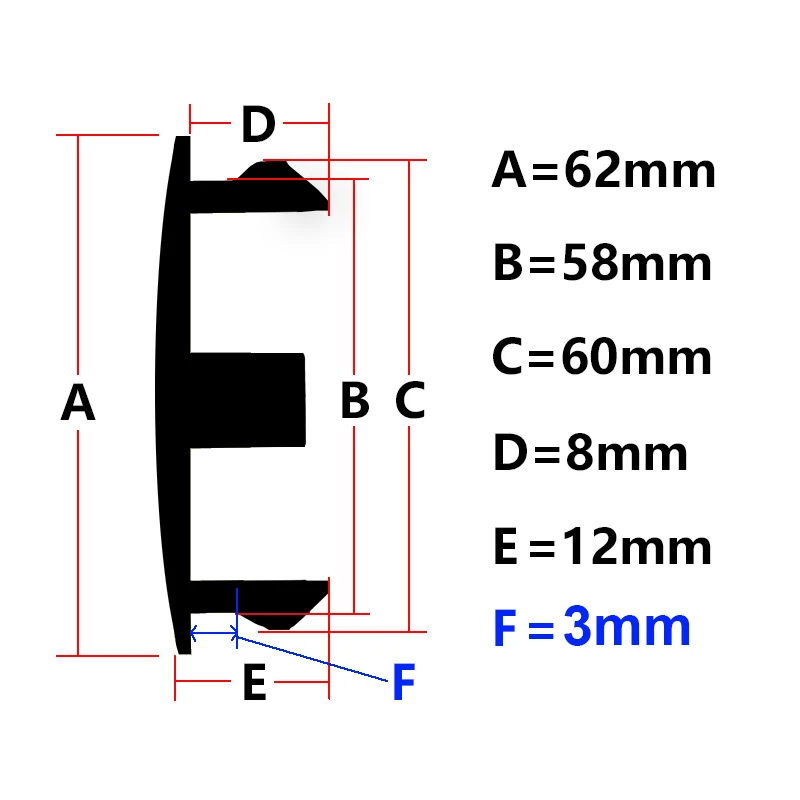 Capuchon central de roue de voiture en plastique ABS, couvercle anti-poussière, moyeu de jante, noir, 6 dents, 62mm, 4 pièces par lot