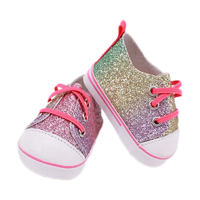 7Cm vestiti per bambole scarpe moda paillettes scarpe di tela per 18 pollici American & 43Cm Reborn Baby Doll accessori la nostra generazione giocattolo per bambini