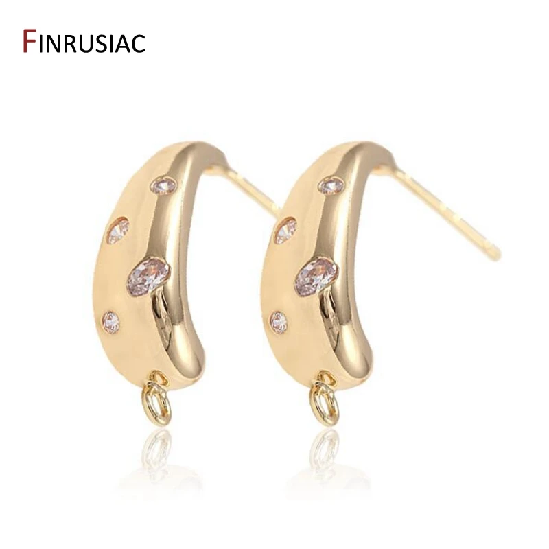 14K Gold Plated Inlaid Zircon Stud Earrings Hooks Fashion C Shape Earring Base Connectors Linker DIY Earrings Making Accessories