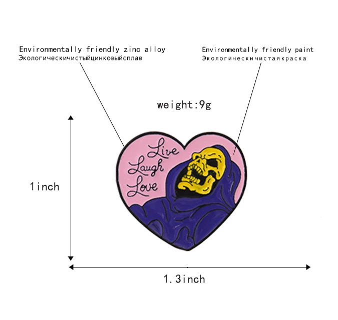 Live Laugh Love ! Skeletor Halloween Gothic Dark Heart Shape Skull Skeleton Death Godfather Enamel Badge Brooches Lapel Pins image 6
