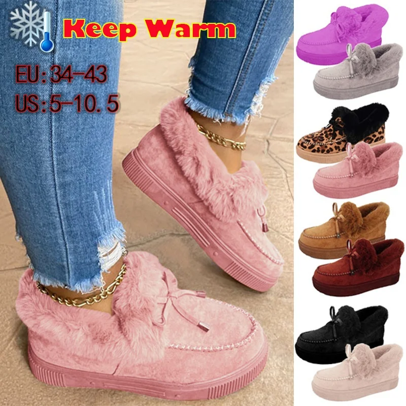 New Women Winter Ankle Boots Suede Leather Snow Boots Plush Natural Fur Warm Slip-on Ladies Shoes Flats Plus Size 36-43