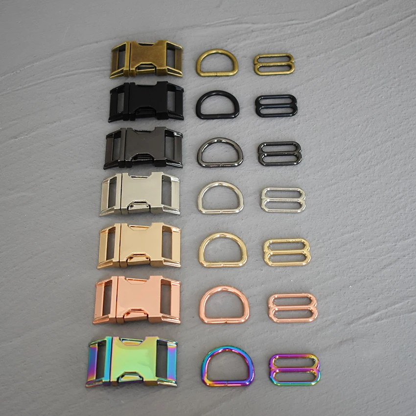 1 Set 15mm/20mm/25mm Webbing Metal Hardware D Ring Adjuster Belt Strap Slider Release Buckle Three-Piece Use For DIY Dog Collar