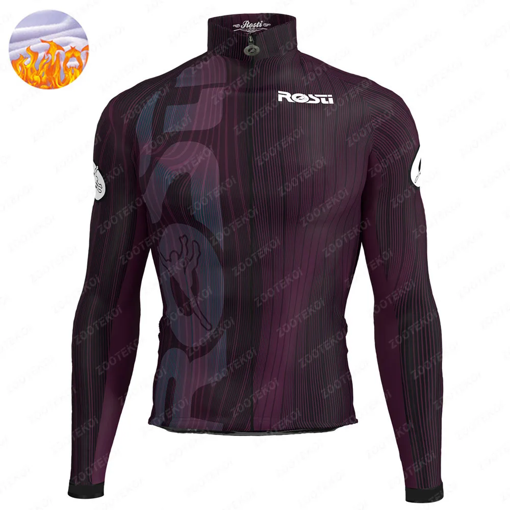 Rosti Winter thermal fleece Jersey odzież rowerowa mężczyźni koszulka z długim rękawem jazda na zewnątrz rower MTB odzież ciepłe polarowe ciepłe