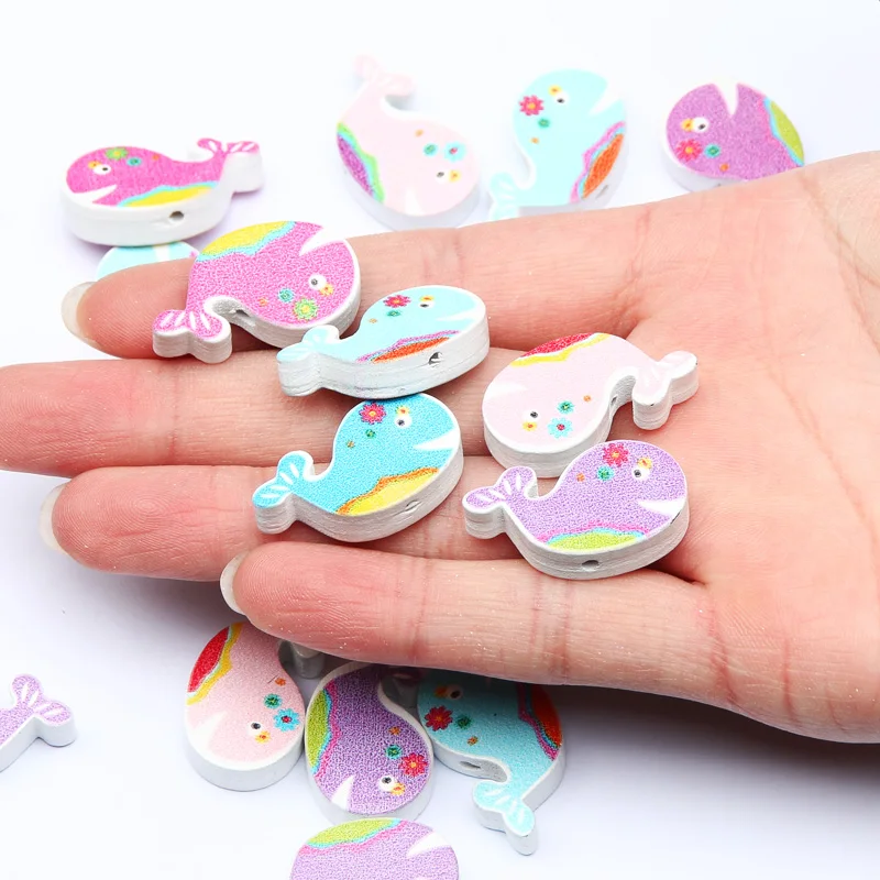 20pcs Cartoons Whale Shape Wood Beads Loose Spacer Beads For Jewelry Making Diy Bracelet Necklace Pacifier Hnamdade Finding