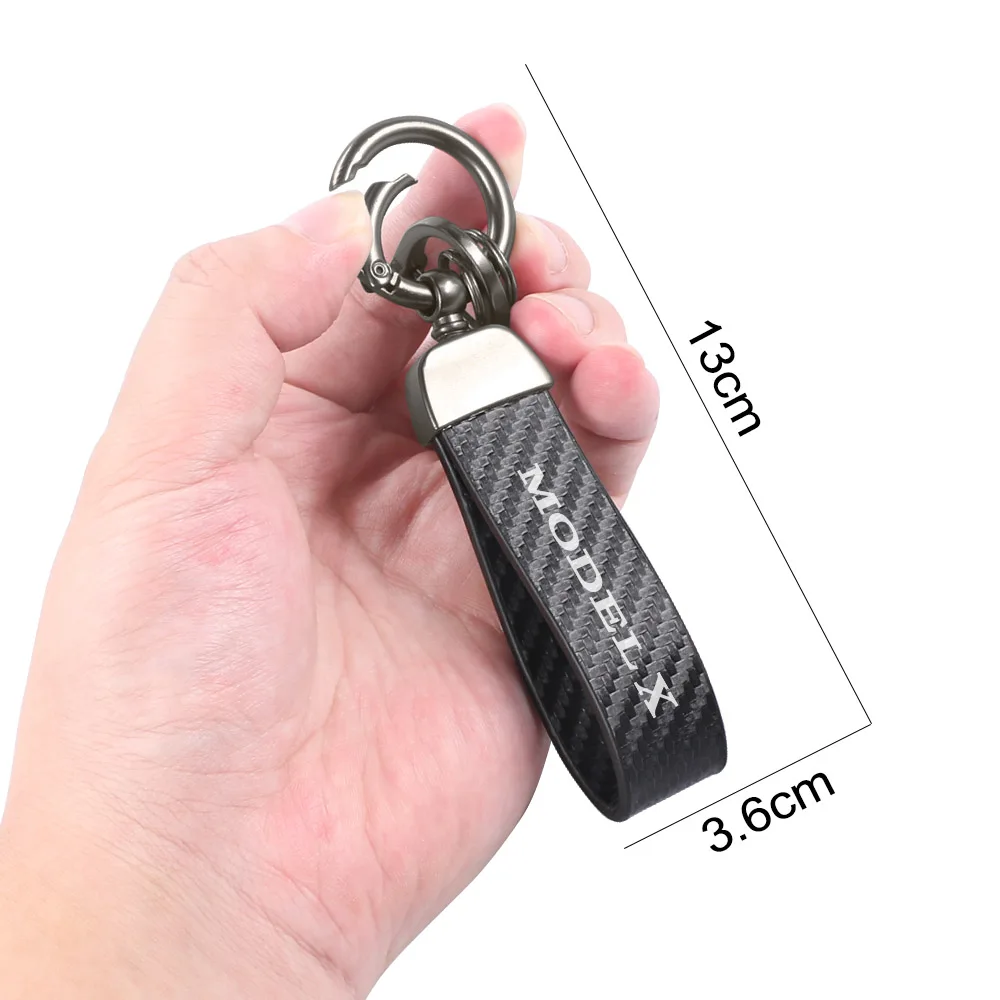 Car PU Leather Carbon Fiber Pattern Keychain 360 Degree Rotating Keyring Auto Accessories For Tesla Model 3 X S Y P100D SpaceX