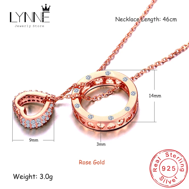 Hot Sale Fashion Round Love Heart Zircon Pendant Necklace 925 Sterling Silver Rose Gold Rhinestone Necklaces Women Jewelry Gift