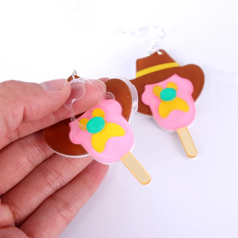 KUGUYS Cute Old Cowboy Ice Cream Drop Earrings for Women Acrylic Fashion Jewelry Novelty Accessories