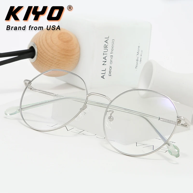 KIYO Brand 2020 New Women Men Fashion Anti Blue Light Optical Frame Metal Eyeglasses Frames Round Spectacles Glasses 1941