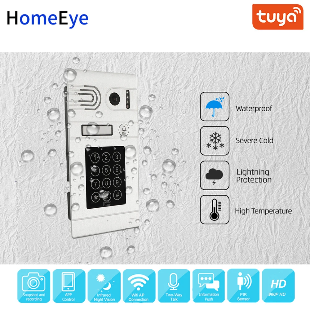 Tuya Smart Home App Remote Control WiFi IP Video Door Phone Video Intercom Access Control Motion Detection Code Keypad + IC Card