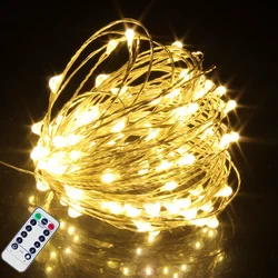 Fio de cobre LED String Lights com controle remoto, Fairy Lights, guirlanda, árvore de Natal, casamento, decoração do quarto, 5m, 10m, 20m