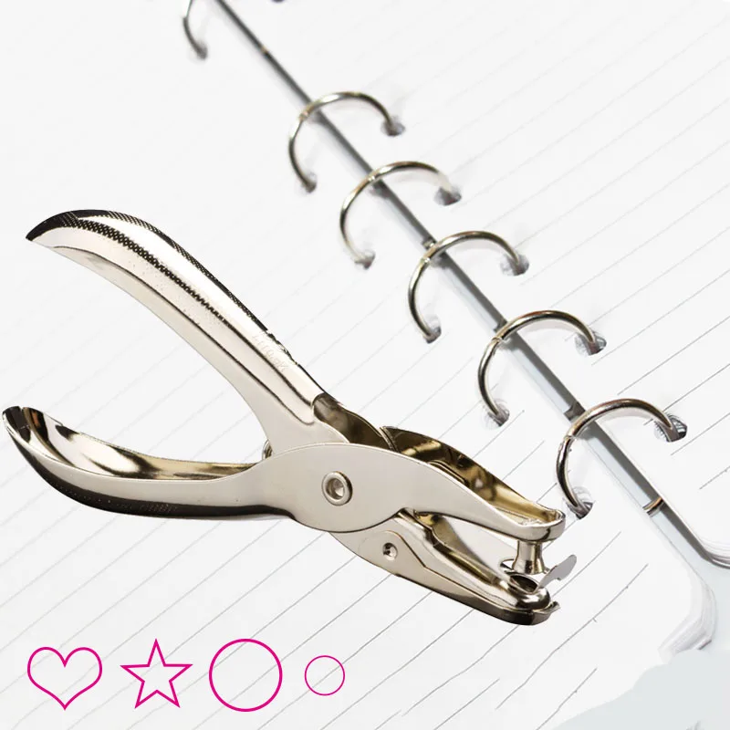 

Hand-held Single Hole Puncher Metal Round Hole Punch Star Heart Shape Loose-leaf Paper Cutter Stationery Scrapbook Binding Tool