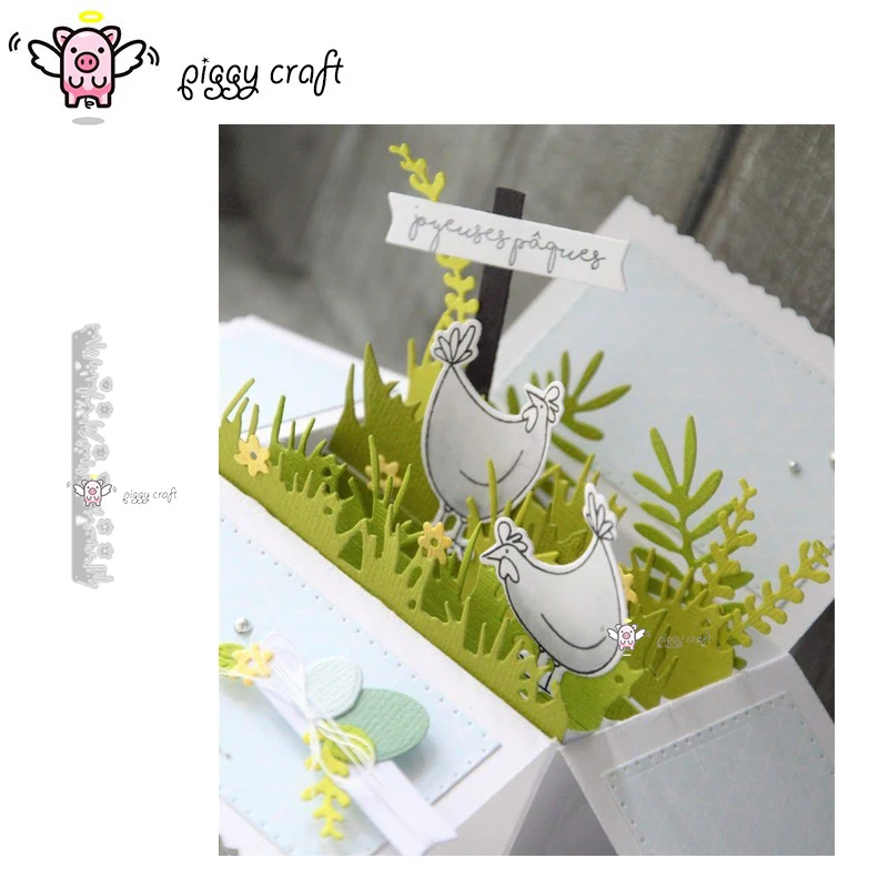 Piggy Craft metal cutting dies cut die mold Flower grass edge strips Scrapbook paper craft knife mould blade punch stencils dies