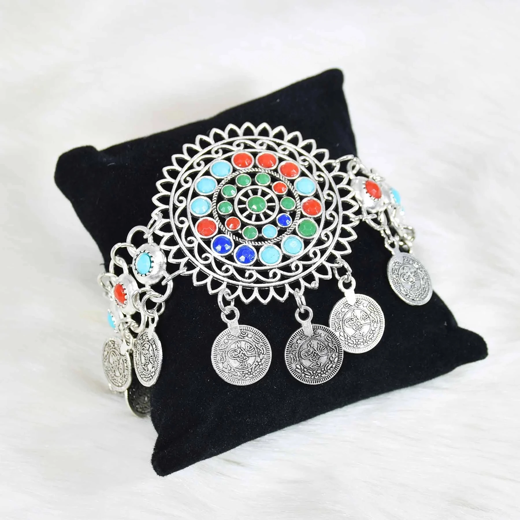 Afghan Vintage Coin Bracelets for Women Boho Oxidized Silver Color Metal Adjustable Bracelet Indian Tribal Jewelry