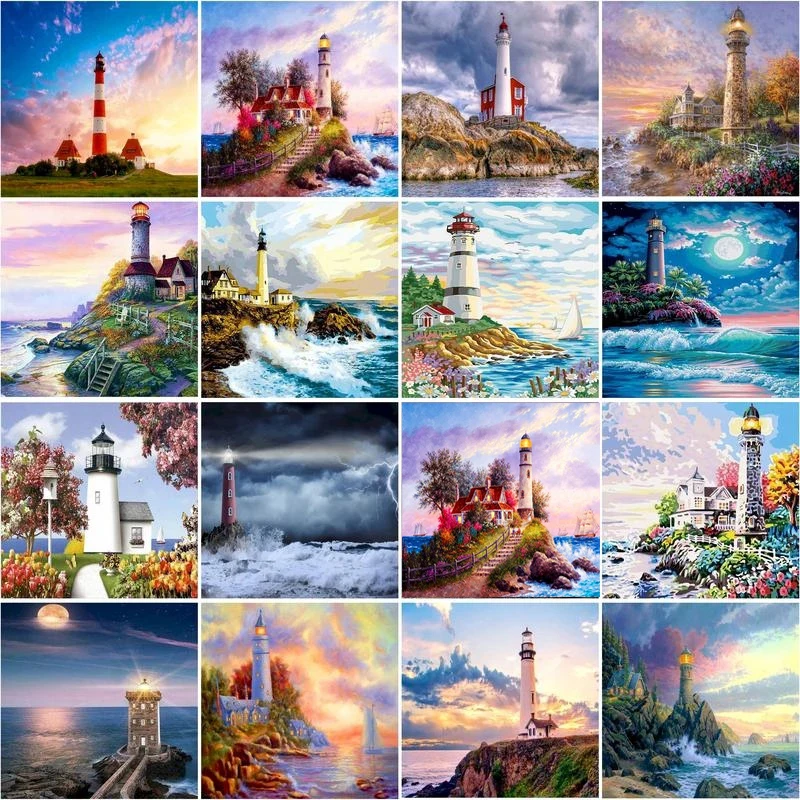 

RUOPOTY Painting By Numbers Frameless 40x50cm Bay Lighthouse Oil Painting Picture By numbers On Canvas Paint Numbers