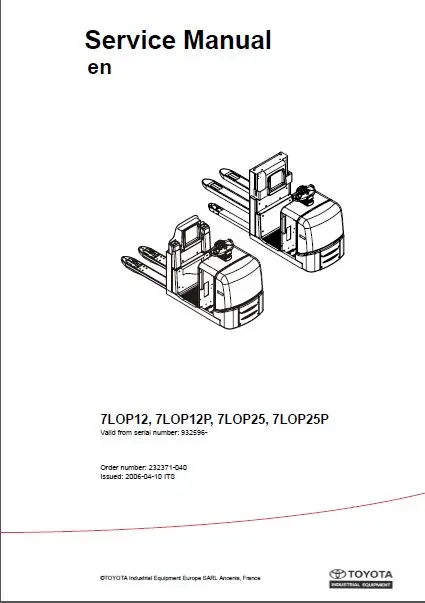 

Forklifts Service Manual and Operators Manuals and Parts Catalogs for all models For Toyota