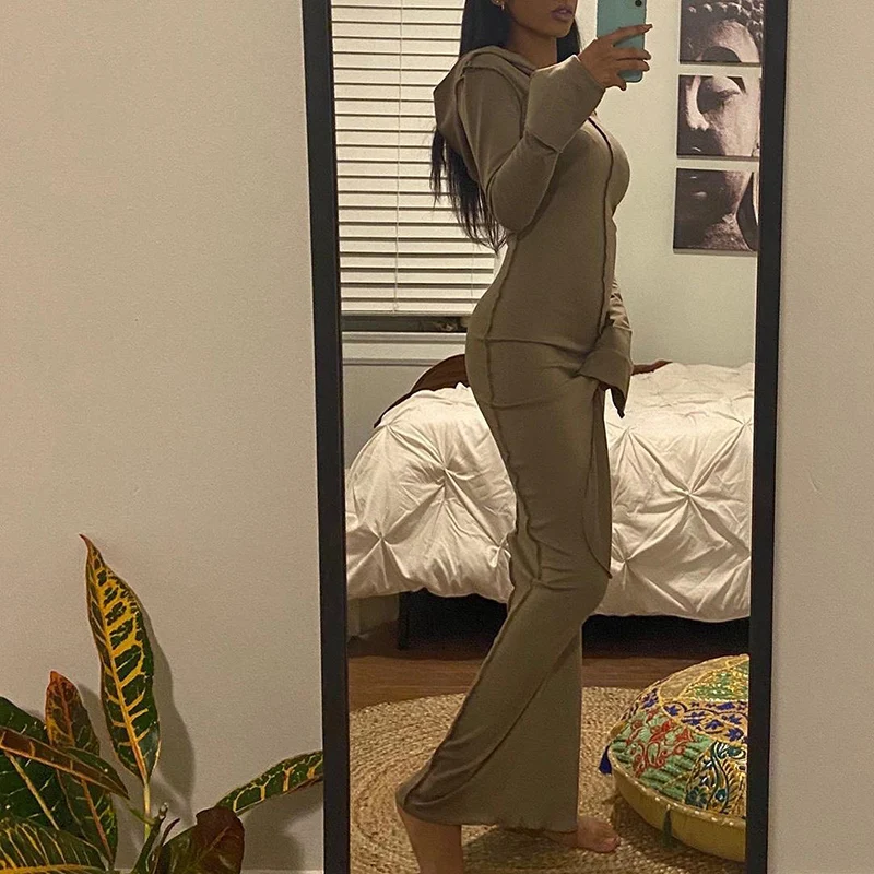 2023 Long Sleeve Hooded Patchwork Skinny Maxi Dress