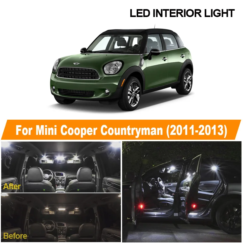 13pcs White Canbus LED Lamp Interior Dome Map Reading Ceiling Light Car Bulbs Kit For 2011-2013 Mini Cooper Countryman R60