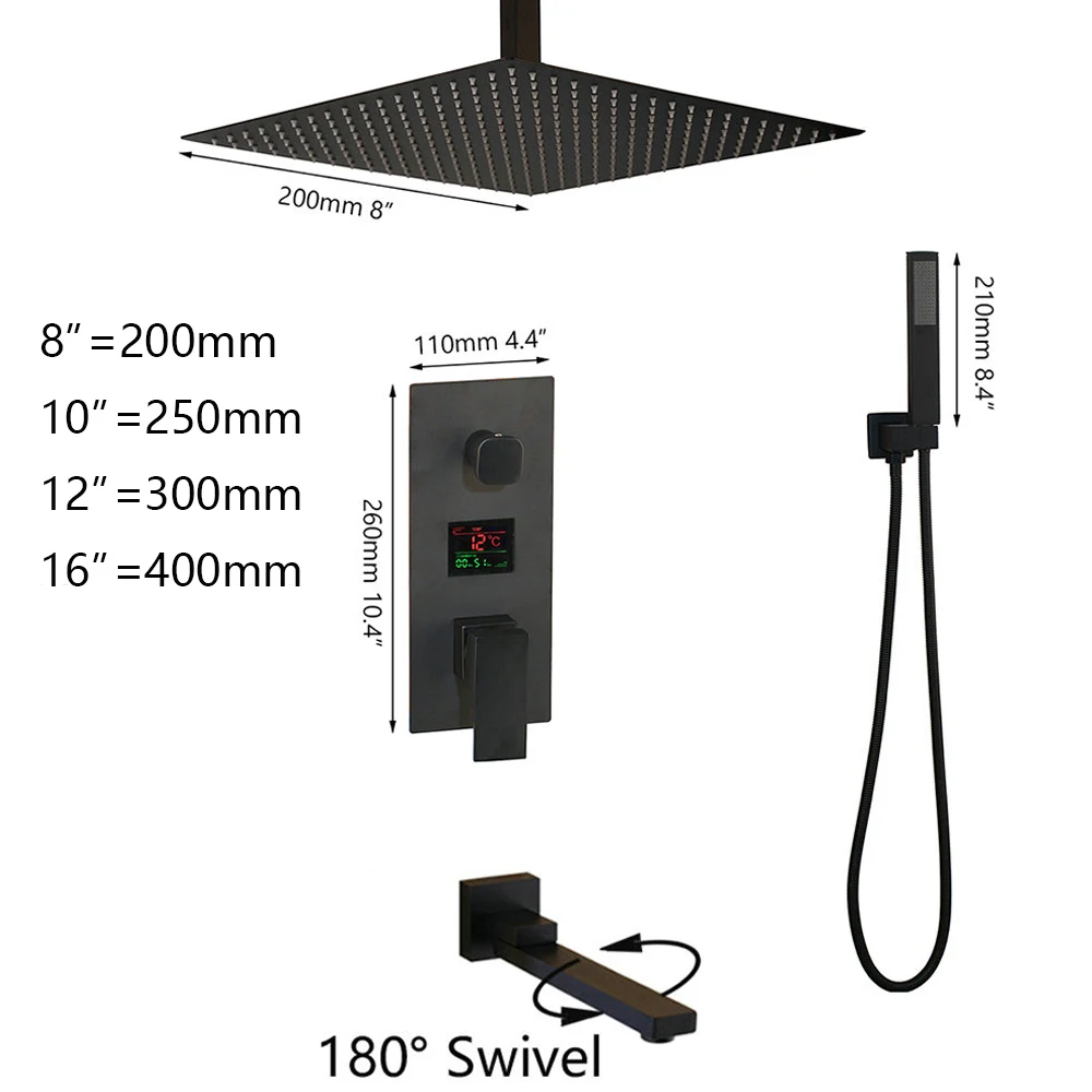 Imagem -02 - Zappo-conjunto de Chuveiro Ducha Vertical Preto Fosco Tela Digital Chuveirinho Dobrável Banheira Sistema de Banho Lcd Digital Torneira Kits