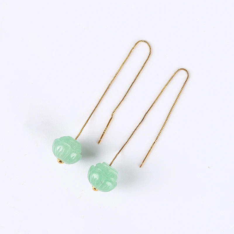 Koraba lotus Jade Earrings Protect Safety Charm Jade Clasp Elegant Jewelry Dangle Earrings for Women Gold Ear Hook