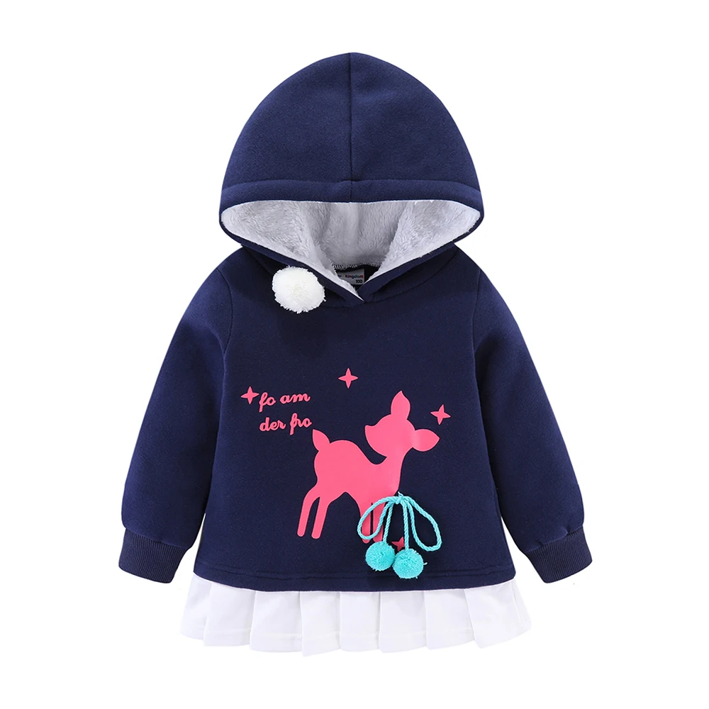 Mudkingdom  Baby Girls Autumn Sweatershirt Hoded Clothes with Pompom Deer Pattern Light Fleece Lined Sweatershirt