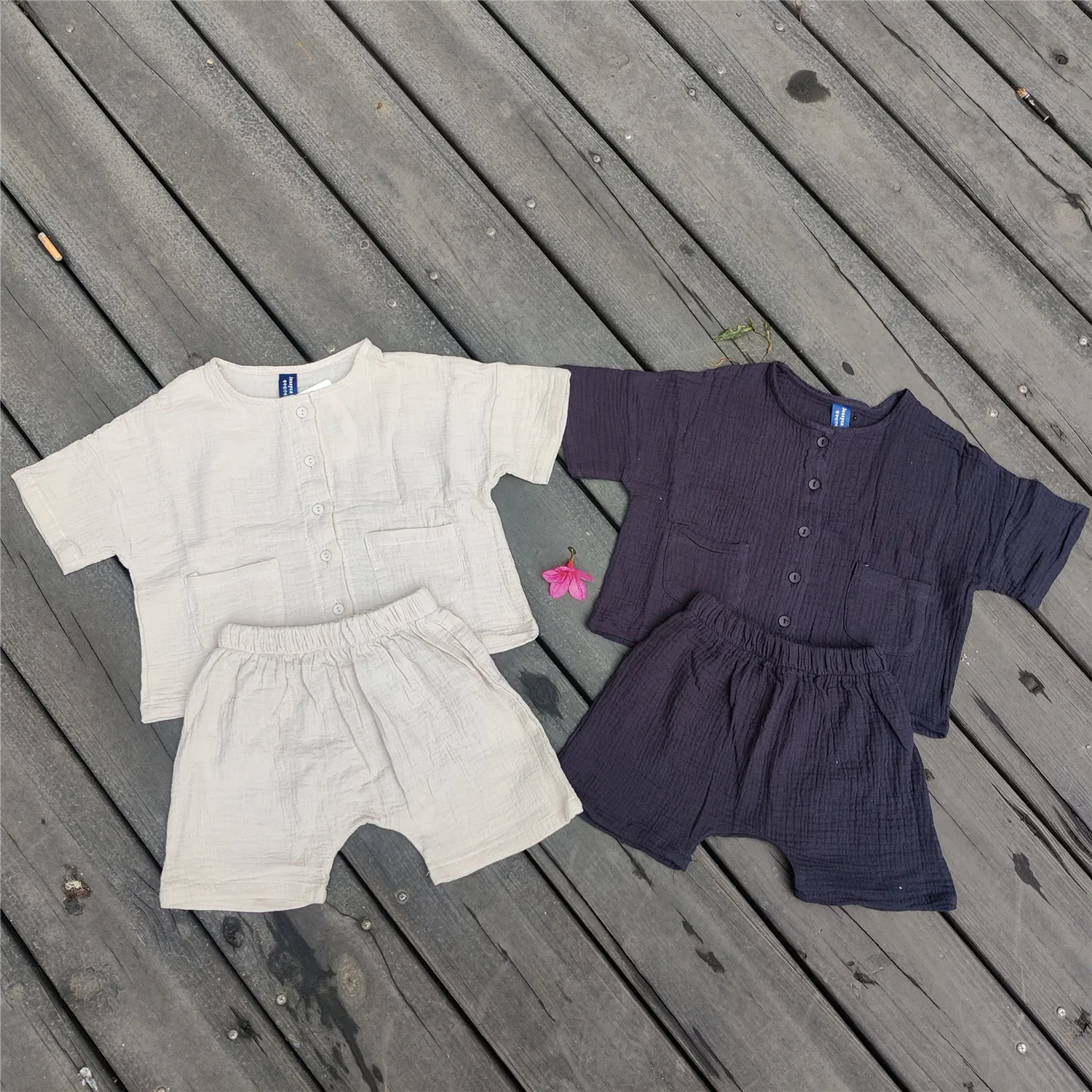 Children Clothing Kids Clothes 2pcs Pocket Blouse+Linen Shorts Girls Toddler Boys  Baby Summer Casual Sets Button Tops Korean