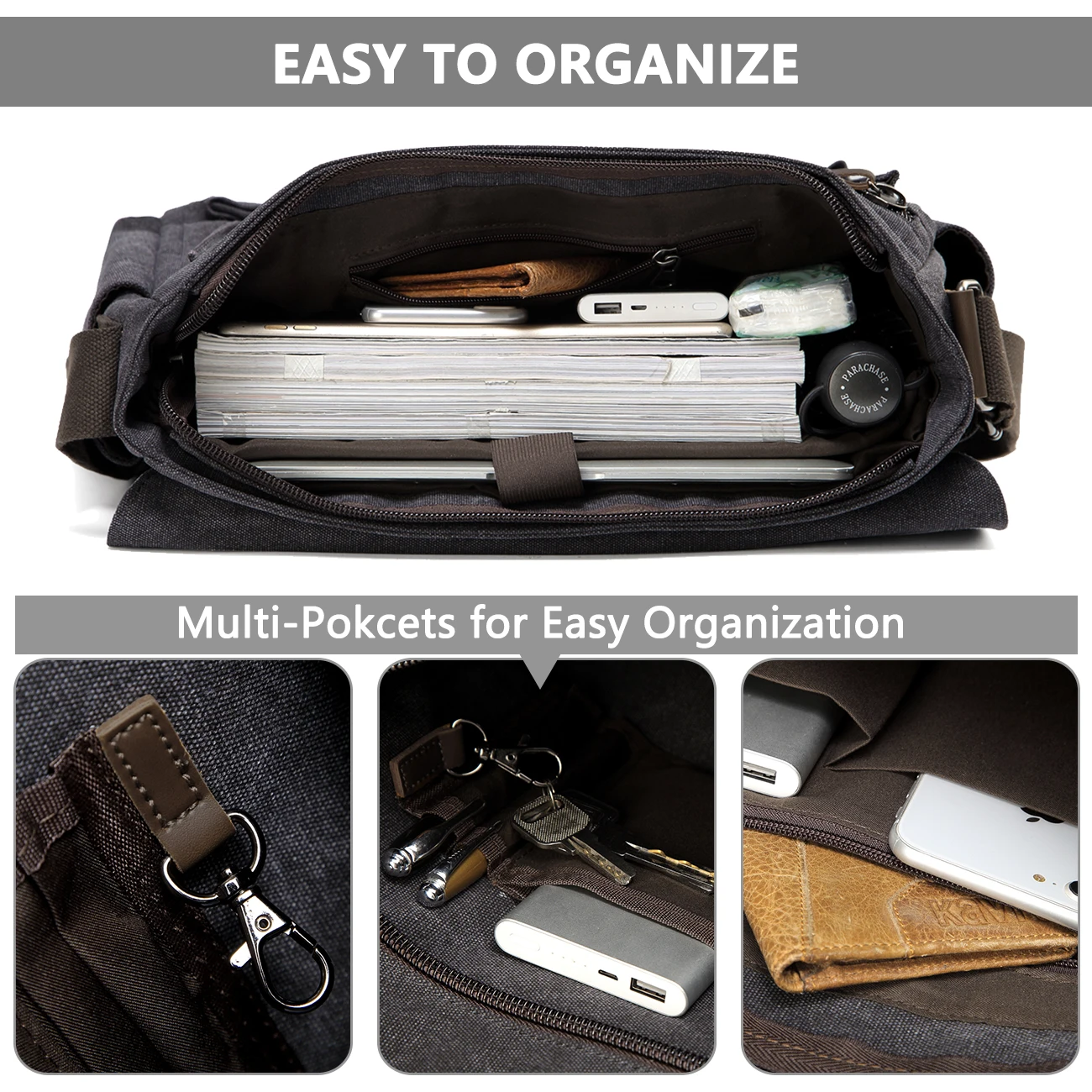 VASCHY حقيبة ساعي للرجال خمر مقاومة للماء مشمع قماش 17 بوصة محمول حقيبة مبطن حقيبة كتف للرجال والنساء #4