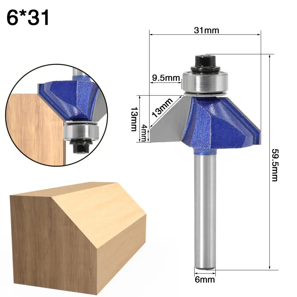 6mm 1/4in shank 45 Degree Chamfer Router Bit The high quality Edge Forming Bevel Woodworking Milling Cutter for Wood Bits
