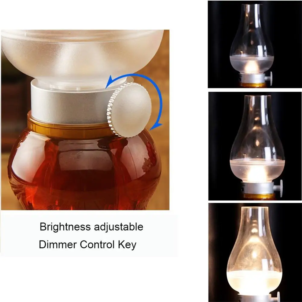 LED Retro Kerosene Lamp USB Rechargeable Night Light for Bedroom Decoration