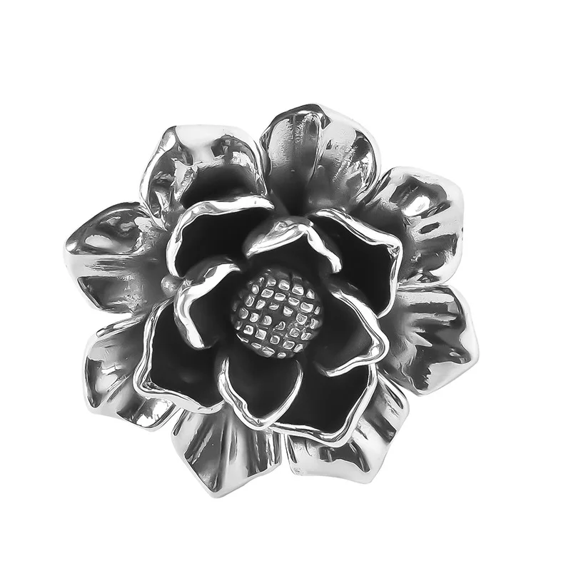 Mewanry Silver Color Ring Fashion Exaggerated Flower Ring Peony Retro Simple Design Trendy Elegant Party Gift for Women