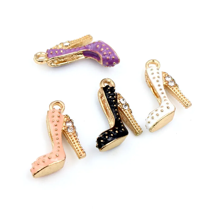 4pcs Oil Dripping Charms Pendant 14x16mm High Heels Shoes DIY Jewelry Making Supplies for Keychain Necklace Bracelet Findings