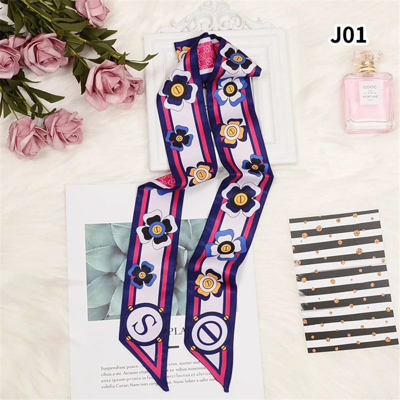 Flower Print Luxury Brand Scarf Women Silk Scarf Bag Skinny Scarves Design Foulard Neckerchief Headband For Ladies B78