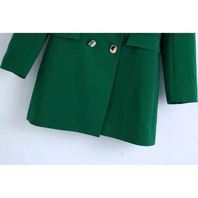 KONDALA 2023 Fashion Vintage Stylish Green Oversized Long Women Blazer Office Lady Pocket Fashion Autumn Jacket Female Bussiness