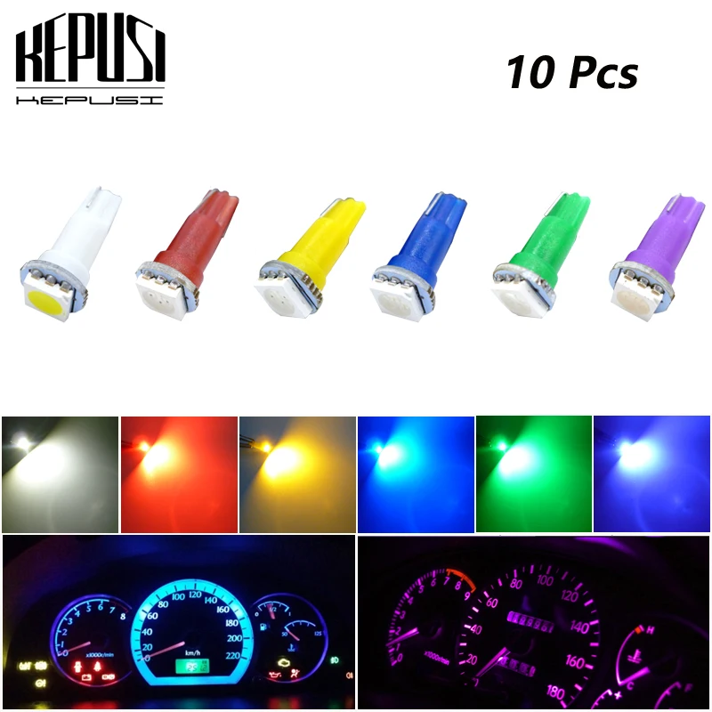 10x T5 5050 1SMD LED Auto Side Wedge Dashboard Led White Red Blue Green Purple led Auto Light Instrument Light DC 12V